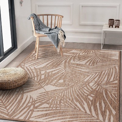 Tropical Palm Floral Brown Synthetic 5' x 7' Flatwoven Rug