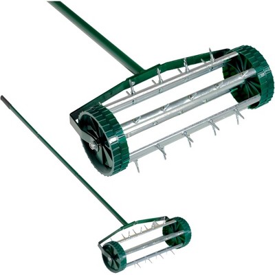 SKRAN Heavy Duty Rolling Lawn Aerator, Rotary Push Tine Spike Soil Lawn Aerator With 3-Piece Long Steel Handle For Garden Yard Grass Maintenance