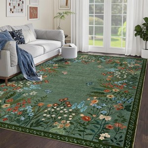 Boho Floral Rugs for Living Room Decor Flower Area Rug Washable Farmhouse Floor Carpet Non Slip Botanical Accent Rug for Nursery Bedroom - 1 of 4