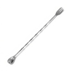 Handy Housewares 10" Twisted Stainless Steel Cocktail Drink Mixing Bar Spoon with Garnish Fork - 1 of 3