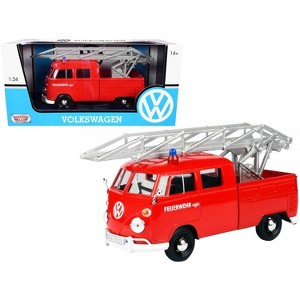 Volkswagen Type 2 (T1) Fire Truck with Aerial Ladder "Feuerwehr" Red 1/24 Diecast Model Car by Motormax - 1 of 3