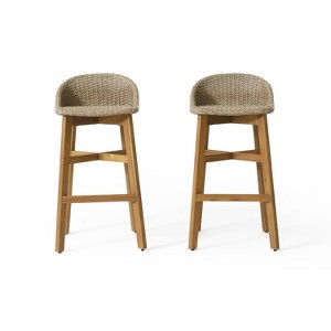 Christopher Knight Home Cayuga Outdoor Wicker and Acacia Wood 30 Inch Barstools - 1 of 4
