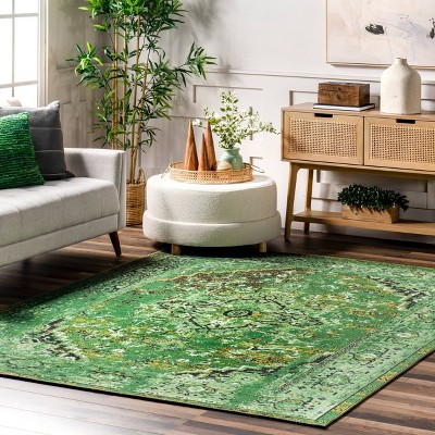 Handmade Easy-Care Green Synthetic 4' x 6' Rectangular Rug
