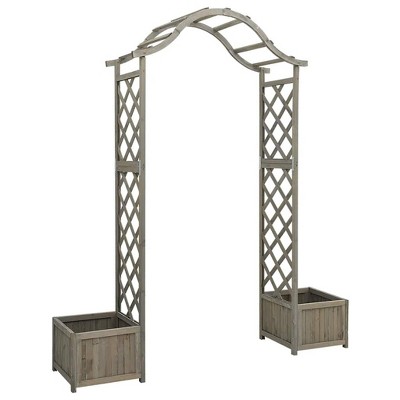 vidaXL Pergola Outdoor Garden Arch Pergola Trellis with Planter Solid Wood Fir - Gray