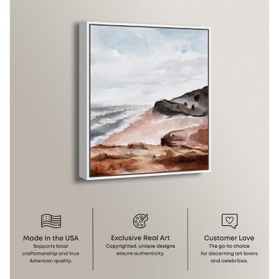 Coastal Watercolor Landscape Canvas Art with White Frame, 21" x 25"