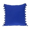 HomeRoots 18" Blue and White Weave Cotton Throw Pillow With Pom Poms - 4 of 4