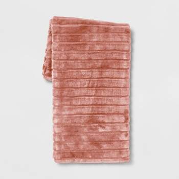 Textured Faux Fur Reversible Throw Blanket Pink - Threshold™