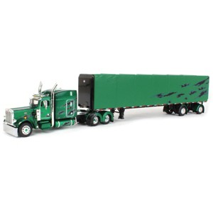 First Gear DCP 1/64 Green & Black Peterbilt 359 63'' Mid-Roof Sleeper w/ 53' Utility Roll Tarp Trailer 60-1607 - 1 of 4