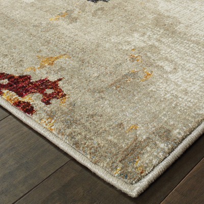 Beige and Blue Synthetic Stain-Resistant Oriental Area Rug, 3.3x5.2
