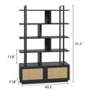 5 Tier Rattan Bookshelf with Storage Cabinet & Door, 71.1 Inch Tall Industrial Book Shelf with Open Display Shelves - 2 of 4