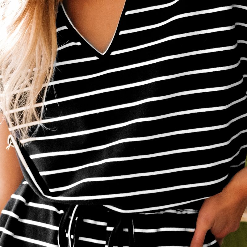 Women's Black & White Stripe Short Sleeve Jersey Romper - Cupshe, 3 of 7