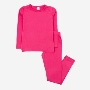 Leveret Kids Two Piece Classic Solid Color Thermal Pajamas - 1 of 4