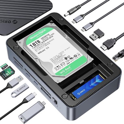 ORICO USB-C Hub with Dual Hard Drive Enclosure, 12-in-1 USB C Docking