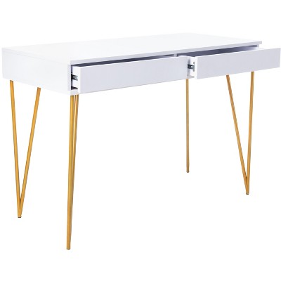 Elegant Transitional White and Gold Home Office Desk with 2 Drawers