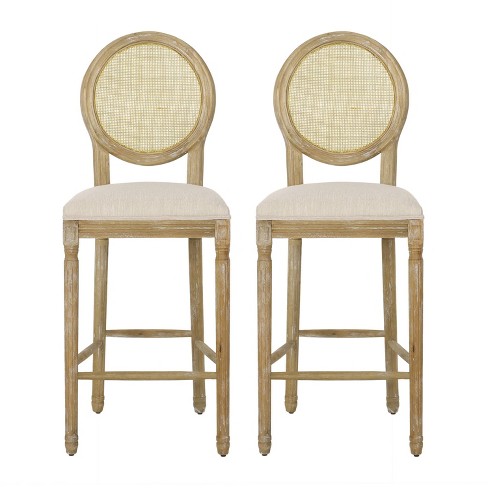 2pc Epworth French Country Wooden Barstools With Upholstered