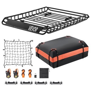VEVOR Roof Rack Basket, 51 x 36 x 4.1 in, Universal Rooftop Cargo Carrier with 1120 x 870 x 260 mm Cargo Bag, Net, Ratchet Straps, Black - 1 of 4