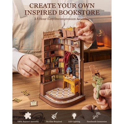 Детские куклы Etokfoks DIY Book Nook Kit Silent Corner Study 3D Puzzle British Style Bookend Bookshelf Decor 1 Kit Miniature Model for Adults — фото 6