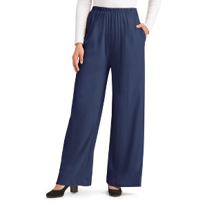 Collections Etc Wide Leg Elasticized Waist Knit Pants with Side Pockets - 1 of 4