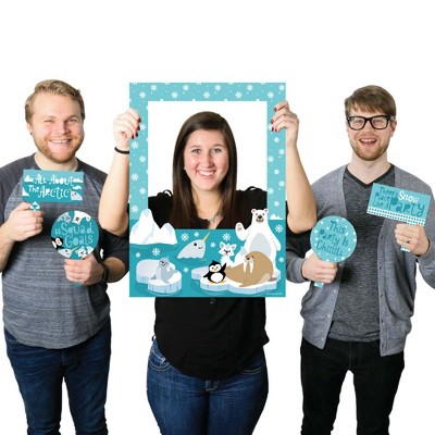 Big Dot of Happiness Arctic Polar Animals - Winter Baby Shower or Birthday Party Selfie Photo Booth Picture Frame & Props - Printed on Sturdy Material