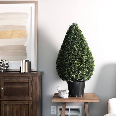Elegant 37" UV-Resistant Plastic Boxwood Topiary in Teardrop Design