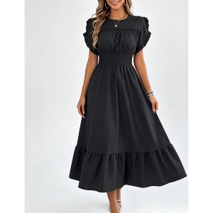 Women's Smocked Waist Ruffle Sleeve Midi Dress A-Line Flowy Skirt Brunch  Dress// : Target