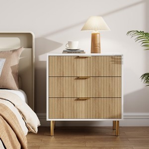 Modern 3 Drawer Dresser for Bedroom with Gold Handle and Large Drawer, Wood Double Chest of Drawers and Storage Organizer - 1 of 4