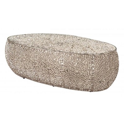 Coffee Table – 16.3" H Oval Electroplated Aluminum Silver Finish By Zuo Modern