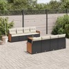 vidaXL 9 Piece Patio Sofa Set with Cushions Black Poly Rattan - Black and Cream - 2 of 4