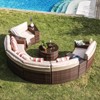 Sunsitt 11pc Outdoor Patio Half Moon Wicker Sofa with 4 Side Table and Pillows Brown - 2 of 4