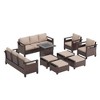 Sonkuki 9 Pieces Patio Sofa with Square Fire Pit Table and Ottomans, Patio Conversation Couch with Cushion - 2 of 4