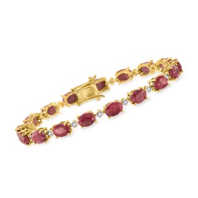Ross-Simons 19.00 ct. t.w. Ruby Bracelet With .14 ct. t.w. Diamonds in 18kt Gold Over Sterling