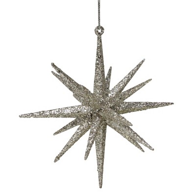 Northlight Sparkling Glitter Starburst Hanging Christmas Ornament - 5" - Champagne Silver