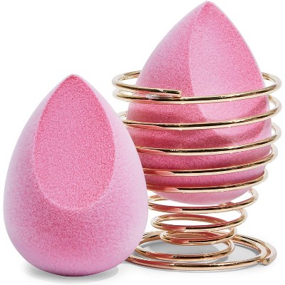 Glamlily 5 Pieces Microfiber Velvet Makeup Foundation Sponge Set, Beauty Blender with Holder (Pink)