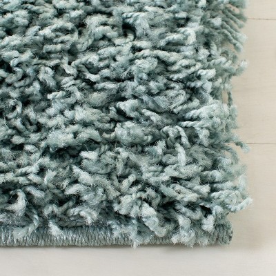 Luxurious Seafoam Square Shag Area Rug, Synthetic Easy Care, 6'7"