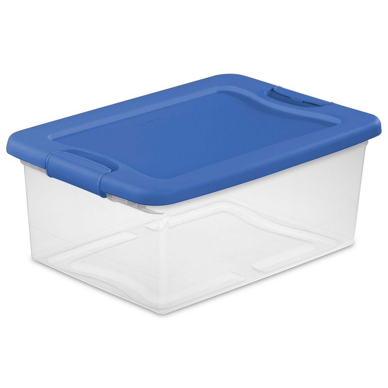 Sterilite 15 Quart Clear Plastic Stackable Storage Bin Container Box with Latching Lid for Home or Office Organization, Blue Summer, 3 of 8