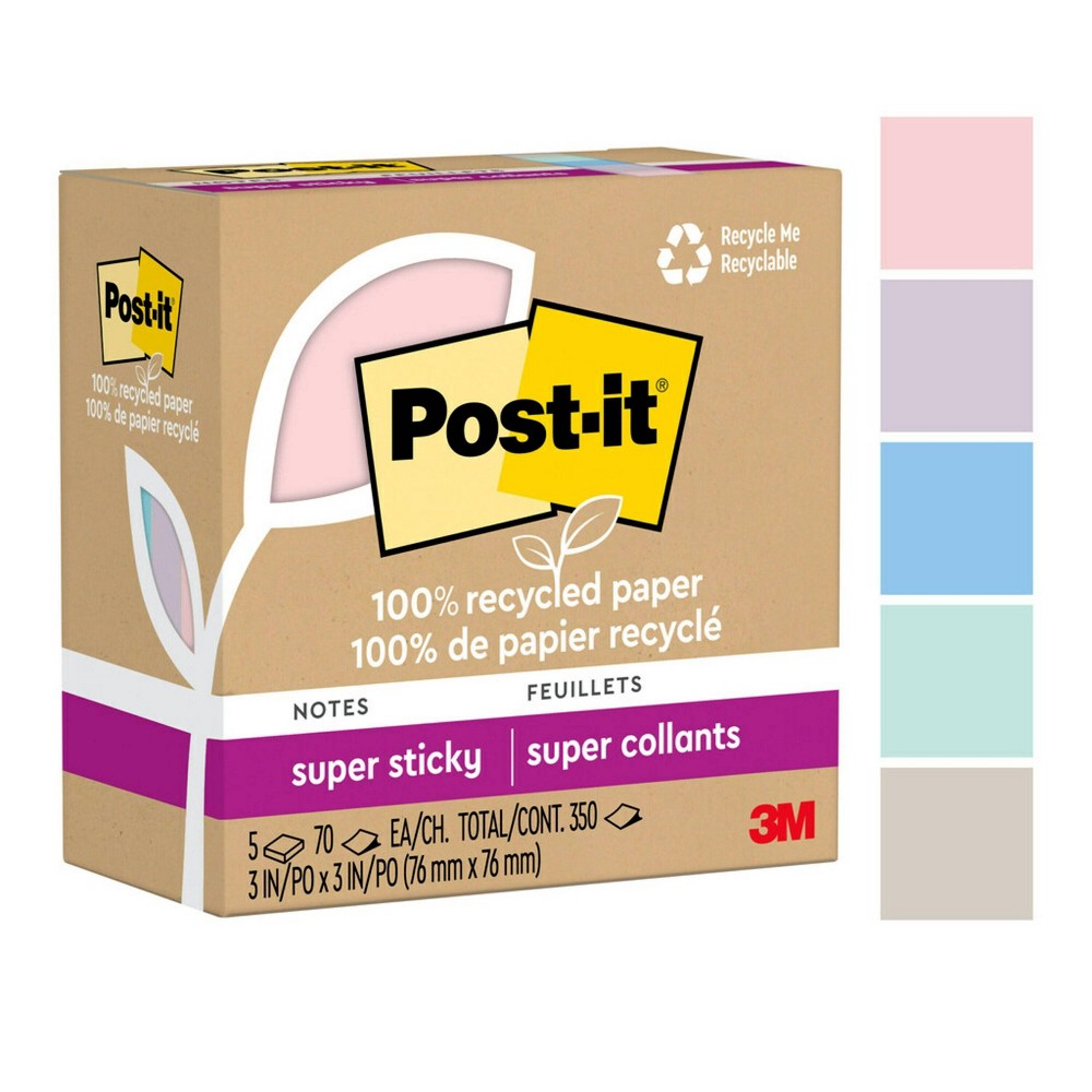 Photos - Other interior and decor Post-it Recycled Super Sticky Notes 3"x3" Pastels 