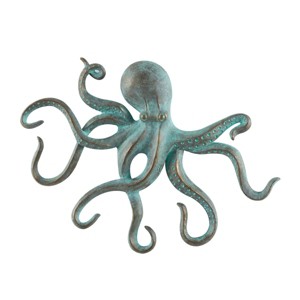 Olivia & May 2"x16" Polystone Octopus Sculpture: Distressed Patina, Gold Foil, Nautical Decor - 1 of 4