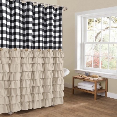 LunaLulinlk Shower Curtains Black and White Buffalo Plaid Pattern Fabric