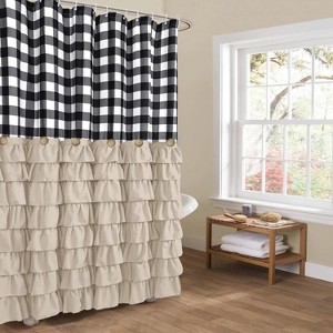 LunaLulinlk Shower Curtains Black and White Buffalo Plaid Pattern Fabric - 1 of 4