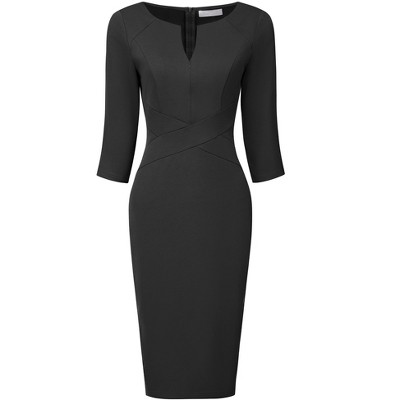 MINTLIMIT Women Sheath Dress 3/4 Sleeve Bow Neck Wear to Work Pencil Dresses