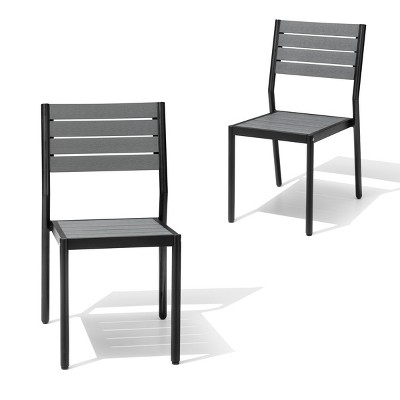 Crestlive Products Outdoor Stackable Dining Chair Armless Patio Chair Set of 2 Aluminum Frame with Wood Plastic Composite Seat and Back