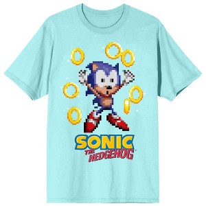 Sonic The Hedgehog Classic Pixel Sonic & Rings Crew Neck Short Sleeve Celadon Women's T-shirt - 1 of 3