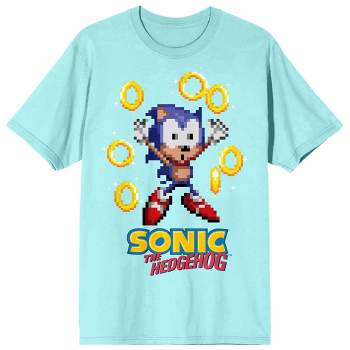 Sonic The Hedgehog Classic Pixel Sonic & Rings Crew Neck Short Sleeve Celadon Women's T-shirt