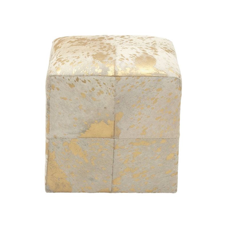 Contemporary Square Cowhide Leather Stool Ottoman - Olivia & May, 3 of 28