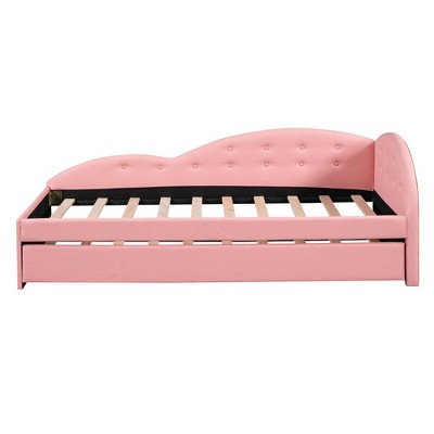 Modern Daybed Upholstered Tufted Bed Frame With 2 Drawers Cloud Shaped Guardrail Headboard No Spring Box Needed Wooden Slat Support For Bedroom