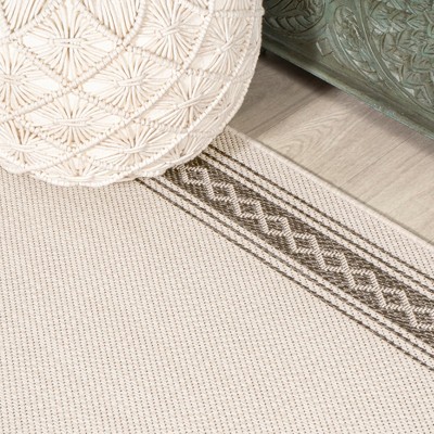 Cream & Black Diamond Border Easy-Care Synthetic Area Rug
