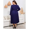 Women Plus Size Dress V Neck Ruffle Long Sleeve Long Dress Casual Summer Pleate Dress with Waistband - 2 of 4
