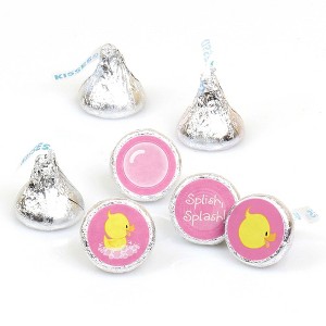 Big Dot of Happiness Pink Ducky Duck - Girl Baby Shower or Birthday Party Round Candy Sticker Favors - Labels Fits Chocolate Candy (1 sheet of 108) - 1 of 4