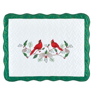 Collections Etc Cardinal Holly Embroidered Scalloped Edge Pillow Sham Gender Neutral - 1 of 2
