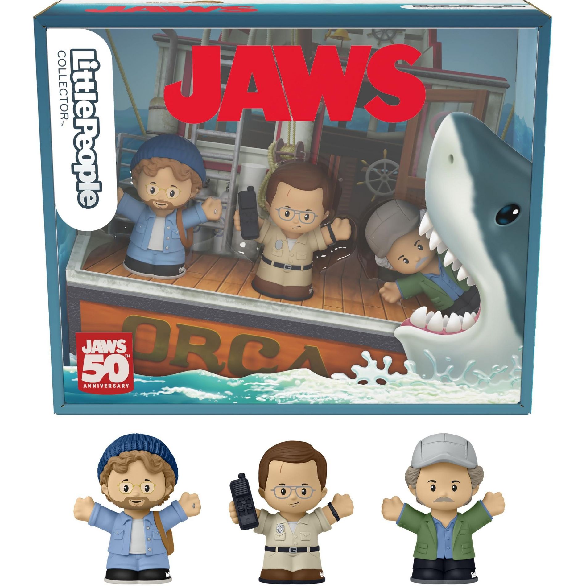 Little People Collector Jaws Movie Special Edition Set for Adults and Fans, 3 Character Figures in a Display Package